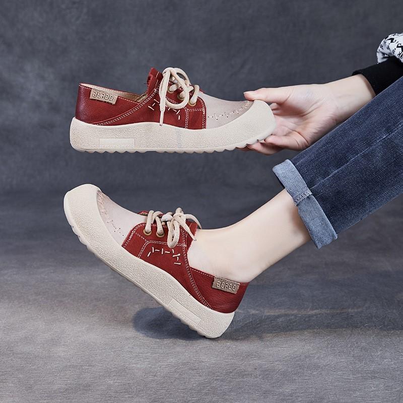 Johnature Женские туфли из натуральной кожи разных цветов с круглым носком, на шнуровке, на мягкой подошве