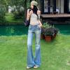 Light Blue Slightly Pulled Jeans Women's Summer New American Spice Girl Low-rise Elastic and Thin Versatile Bell Pants