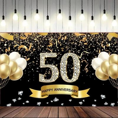 50-я годовщина свадьбы годовщина украшения черный золотой 50-я годовщина баннер фон счастливая 50-я годовщина вечеринка декор
