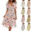 Женское модное повседневное платье с V-образным вырезом, короткими рукавами и цветочным принтом