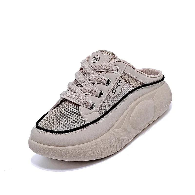 Горячие продажи высококачественных женских повседневных тапочек 2024 года, новые летние туфли на плоской подошве с цветными блоками и шнуровкой для женщин