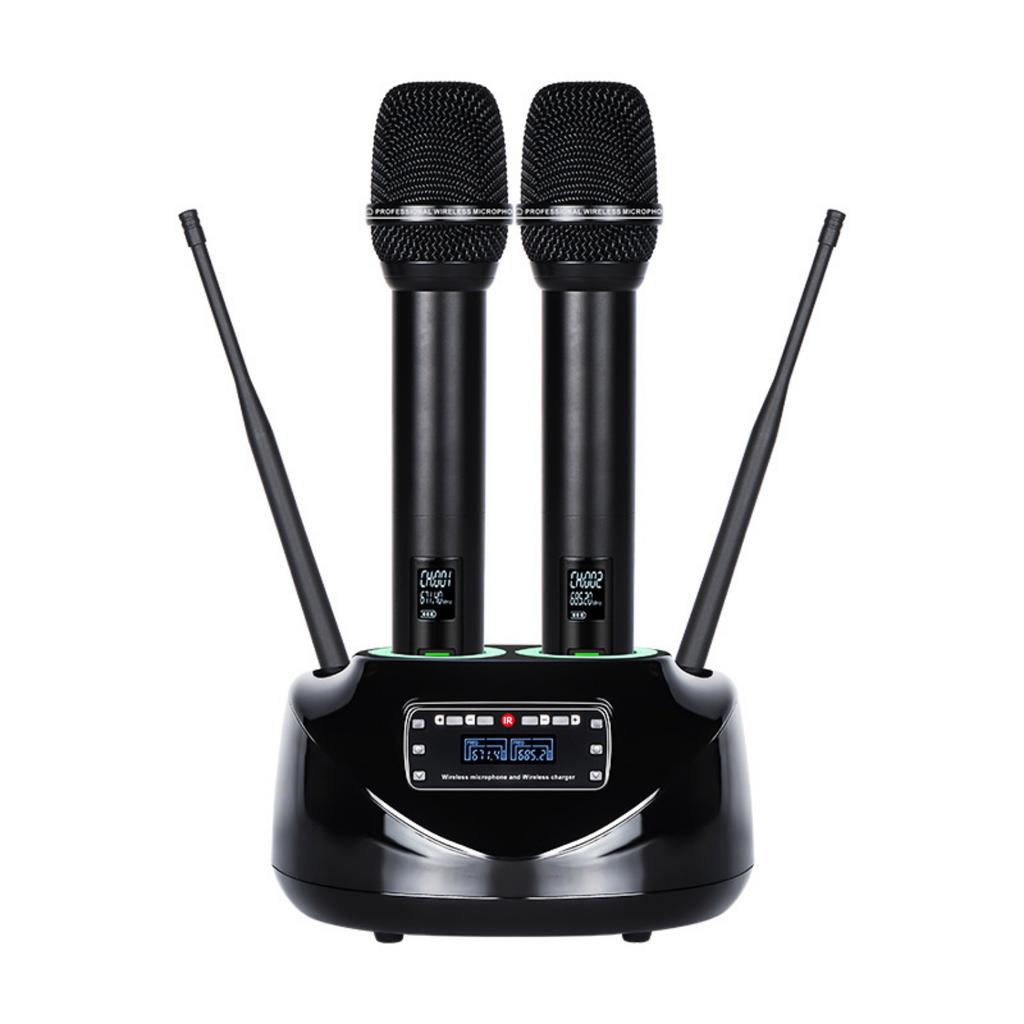 Беспроводные Bluetooth-микрофоны, перезаряжаемая UHF-система беспроводных микрофонов для домашней вечеринки, металлический двойной ручной микрофон для домашнего караоке, церкви, вечеринки