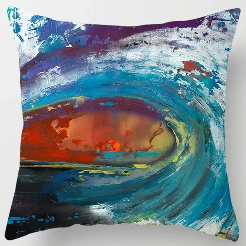 Blue Wave Pattern Cushion Cover Car Living Room Sofa Cushion Cover Luxury Home Decor Pillow Cover