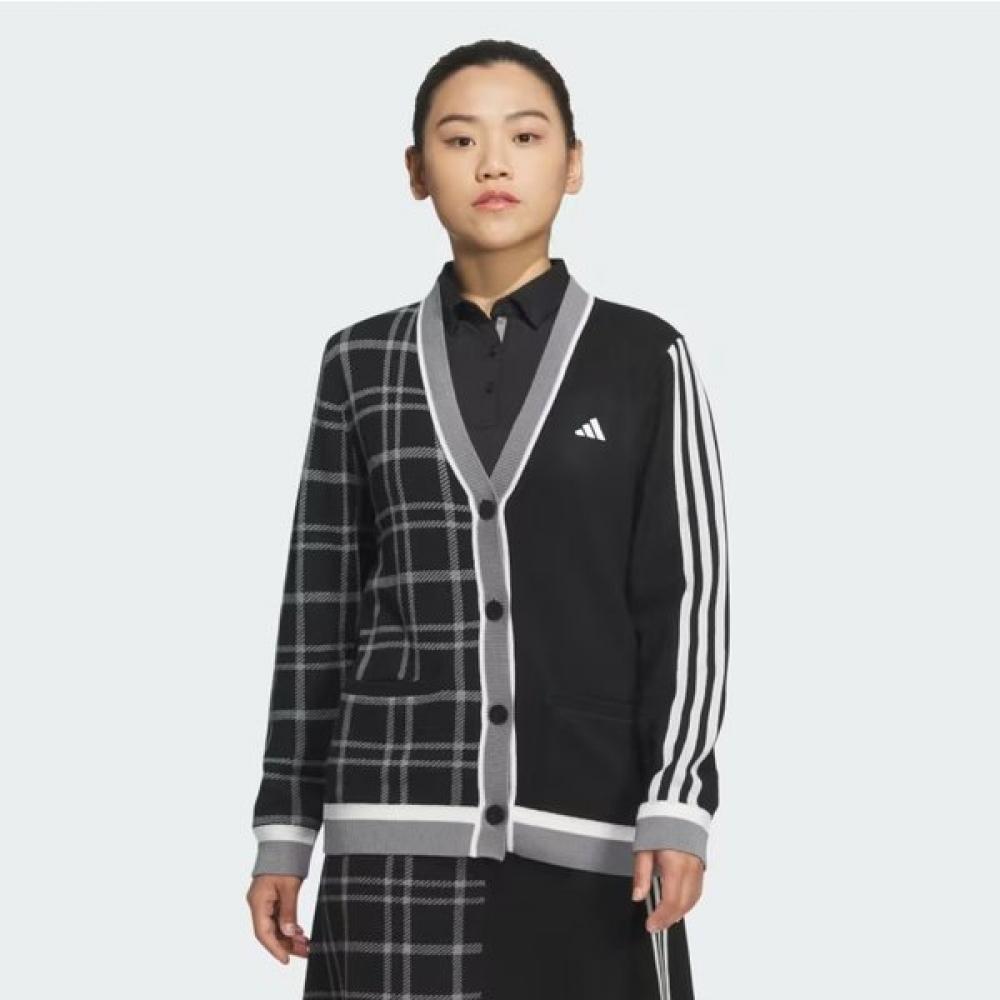 Adidas Golf 24 Fw Women S Knitted Pulley faShion 3S Check Cardigan iS4754 Black