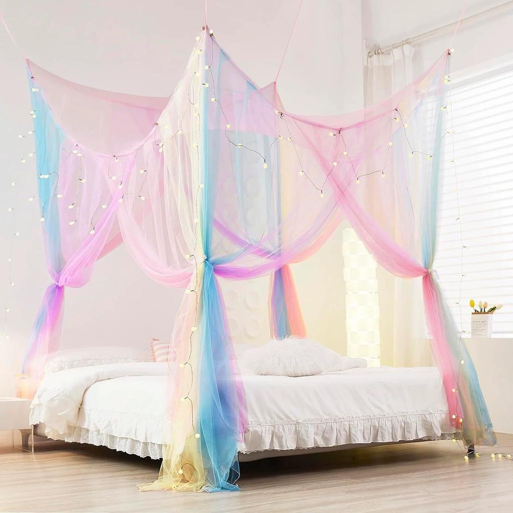 Сексуальная москитная сетка Palace Four Door King/Queen Double Size Home Single Bed Protective от насекомых Outdoor Square Grace White Canopy Net