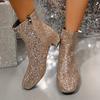 Женские ботинки Chelsea Sequins Sequins, круглый носок, толстый каблук, мягкая стелька, элегантные шикарные короткие ботинки для осени и зимы