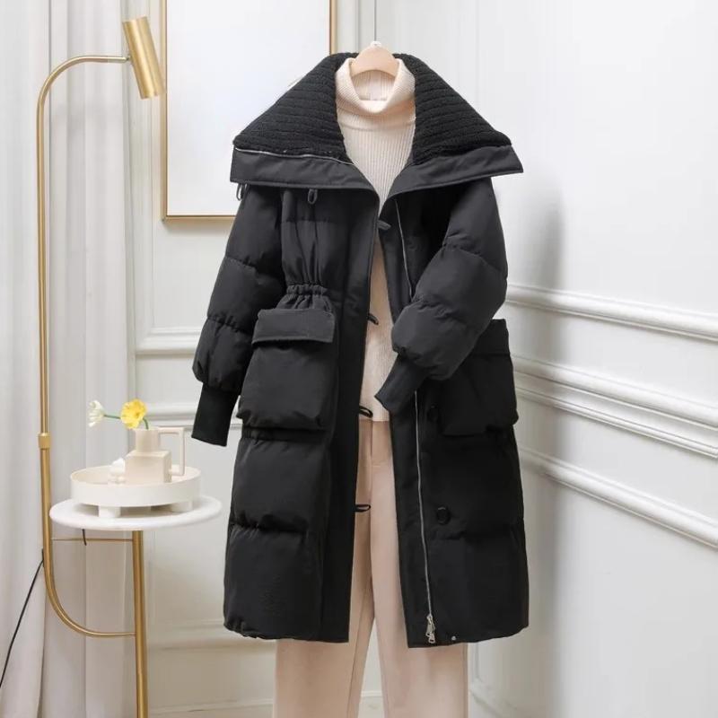 Cotton Jacket for Women In Winter, Mid Length Fashionable Design, Cotton Jacket Over Knee Length, Large Lapel Cotton Jacket