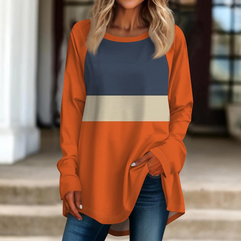 Женская негабаритная полосатая рубашка с длинными рукавами и круглым вырезом, полосатая футболка, верхний пуловер