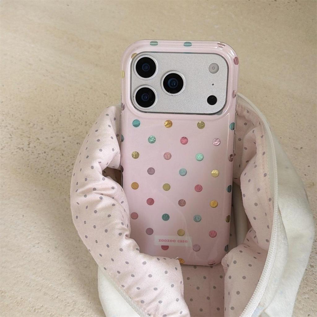 Яркий чехол-бампер с круглыми краями и принтом в горошек для iPhone 14/13/Apple 17/16/15 Pro Max с защитой от падений