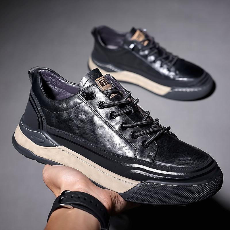 Men's Shoes Trendy Brand High-end Autumn New Hand-scratched Sports Board Shoes Men's Thick-soled Leather Color Matching Casual Shoes Versatile