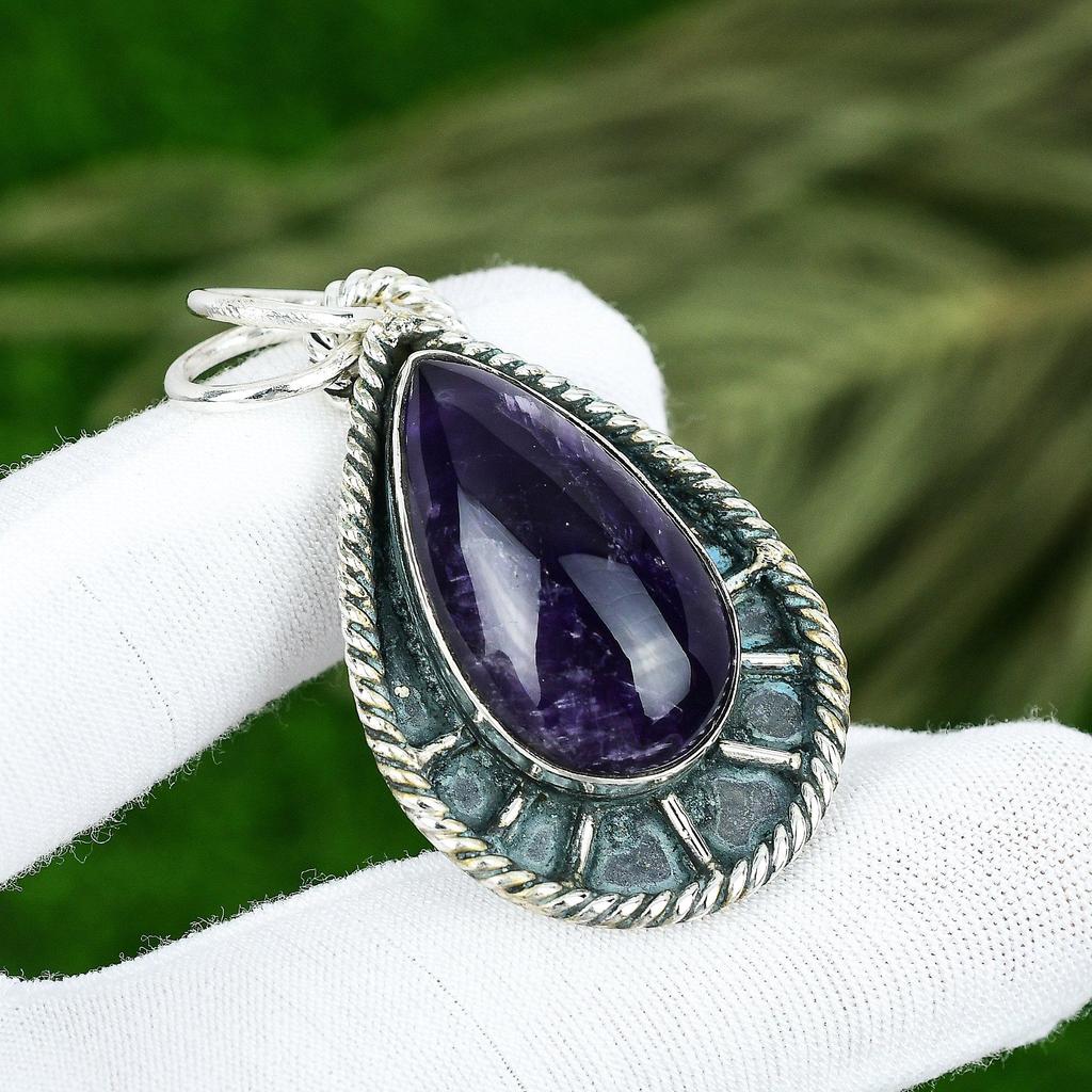 Natural Star Amethyst Gemstone Pendant 925 Sterling Silver Jewelry For Women