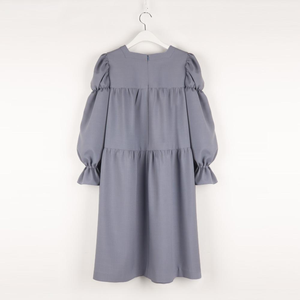 L By L Blue Square Neck Shirred Dress