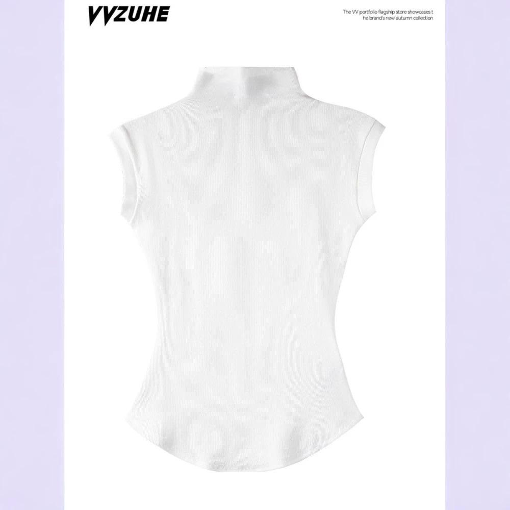 American niche design pure desire Spice Girl style short-sleeved T-shirt women's semi-turtleneck ant waist vest fashion bottoming top