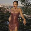 European & American Style Women's 2025 Sleeveless Backless PU Leather Tube Top Dress - Sexy, Tight-Fit Design