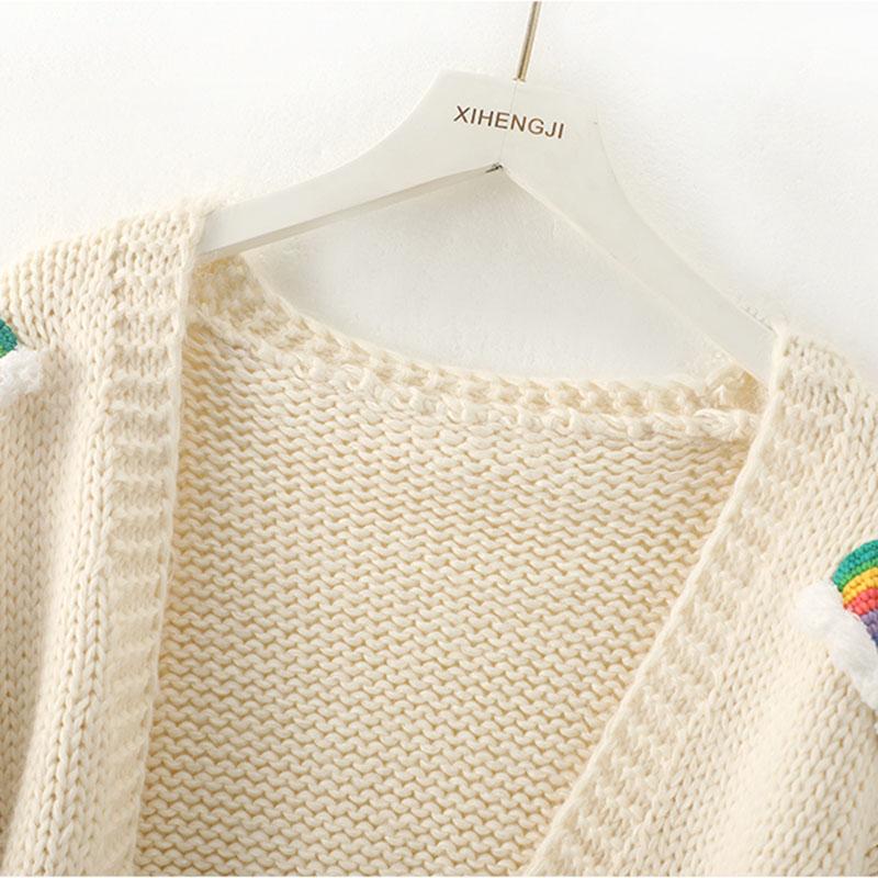 Толстые вязаные топы ручной работы, женский модный укороченный вязаный кардиган, свитер 90-х годов, Радужная уличная одежда C-048