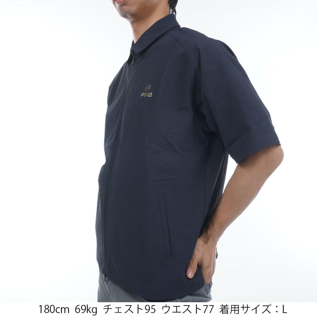 [Ping Apparel] Men's Short-sleeved Full-zip Shirt (all-way Stretch, Moisture-wicking and Quick-drying)  Golf  621-5111301 120Navy S