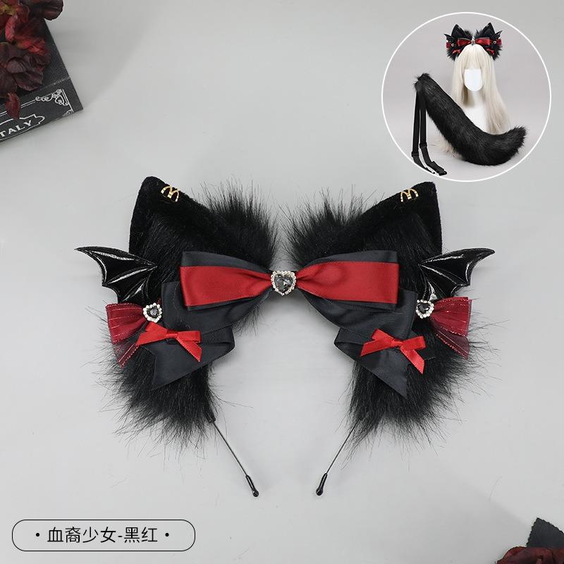 Handmade Dark Lolita Goth Black Red Lo Girl Jewelry Cat Ears Devil Necklace Hairpin