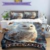 3PC Custom Name Winter Snowy Owl Majesty Bedding Set Duvet Cover Closure Includes 1 Duvet Cover & 2 Pillowcases for Bedroom