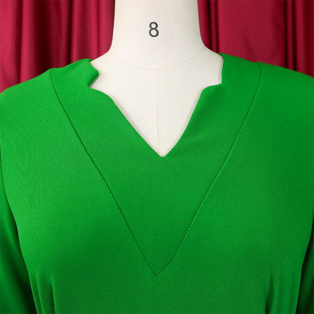 YYFS Women's Fashion Spring Fall Solid Color Print 3/4 Sleeves V-Neck High Waist Casual Dresses