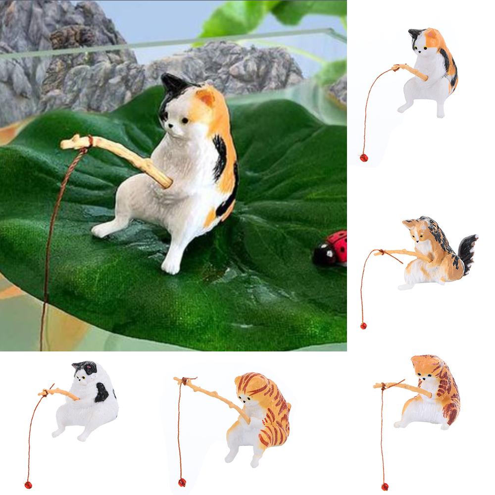 Resin Aquascape Decorative Ornaments Fish Tank Decoration Aquarium Cat Fishing Fishing Kittens