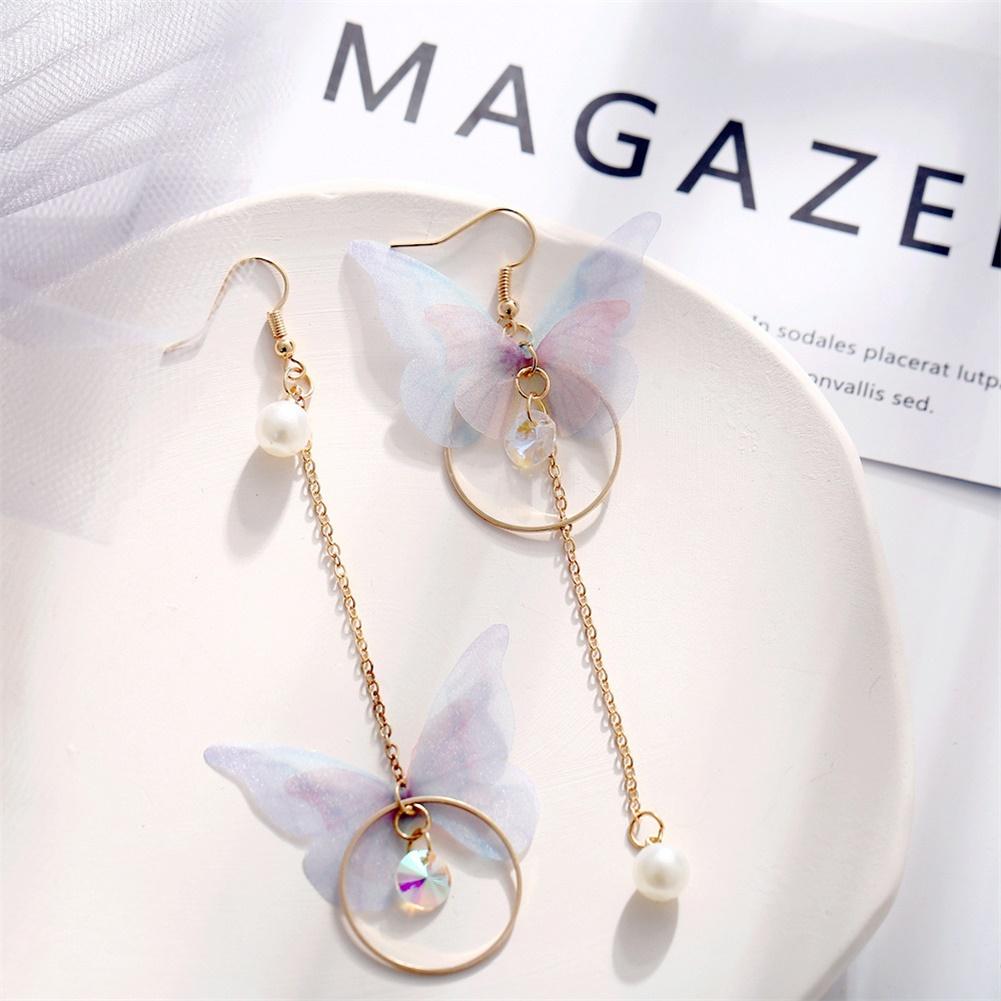 1 Pairs Of Women Earrings Alloy Retro Style Asymmetric Butterfly-shape Earrings
