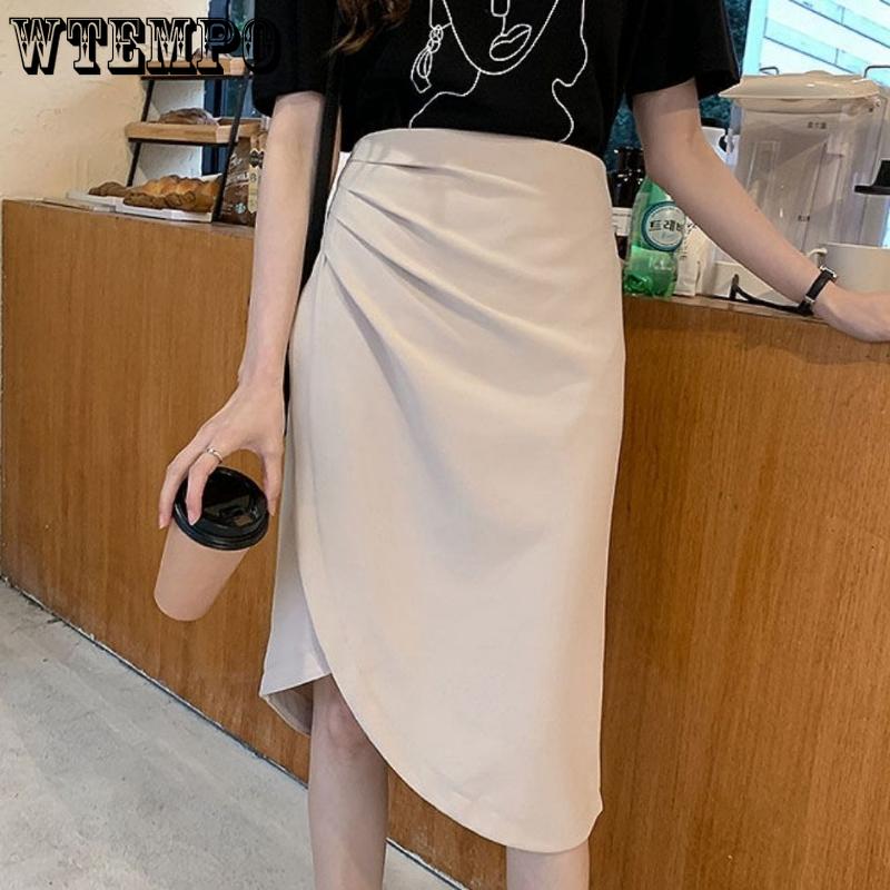 Женская весенне-летняя шикарная нерегулярная плиссированная полуюбка средней длины 2023, простая тонкая юбка на бедрах с высокой талией