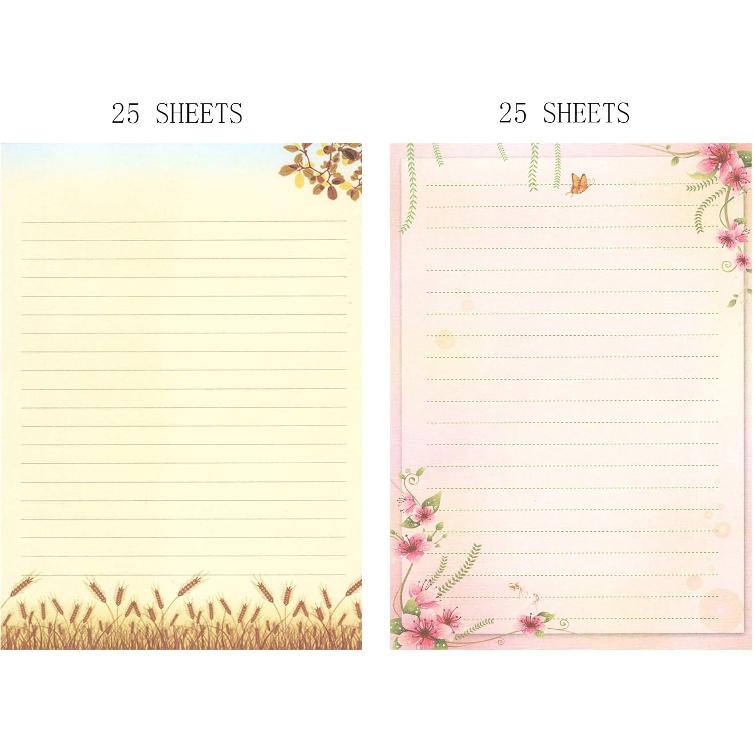 50 Writing Stationery Paper Set, Lined Stationery Paper for Writing letters, Floral Letter Writing Papers with lines for Invitations, Notes,