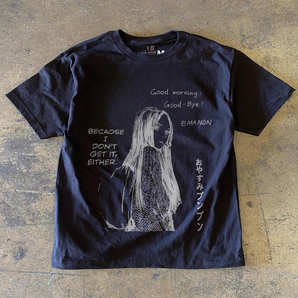 Cotton Tshirt American Retro Anime Print Shortsleeved Unisexs Animestyle Shirt Loose Fit Suitable for Summer