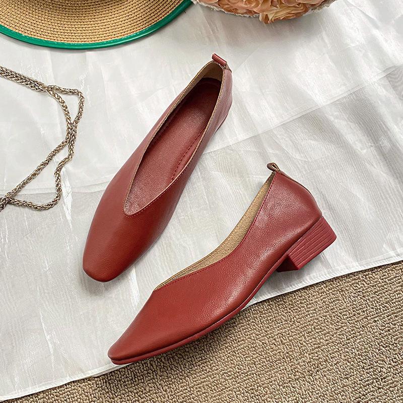 Модная женская обувь из натуральной кожи, мягкая кожа, толстый каблук, туфли-лодочки, женская весенняя обувь на низком каблуке, мягкая подошва, обувь дуду, большой размер 34-44