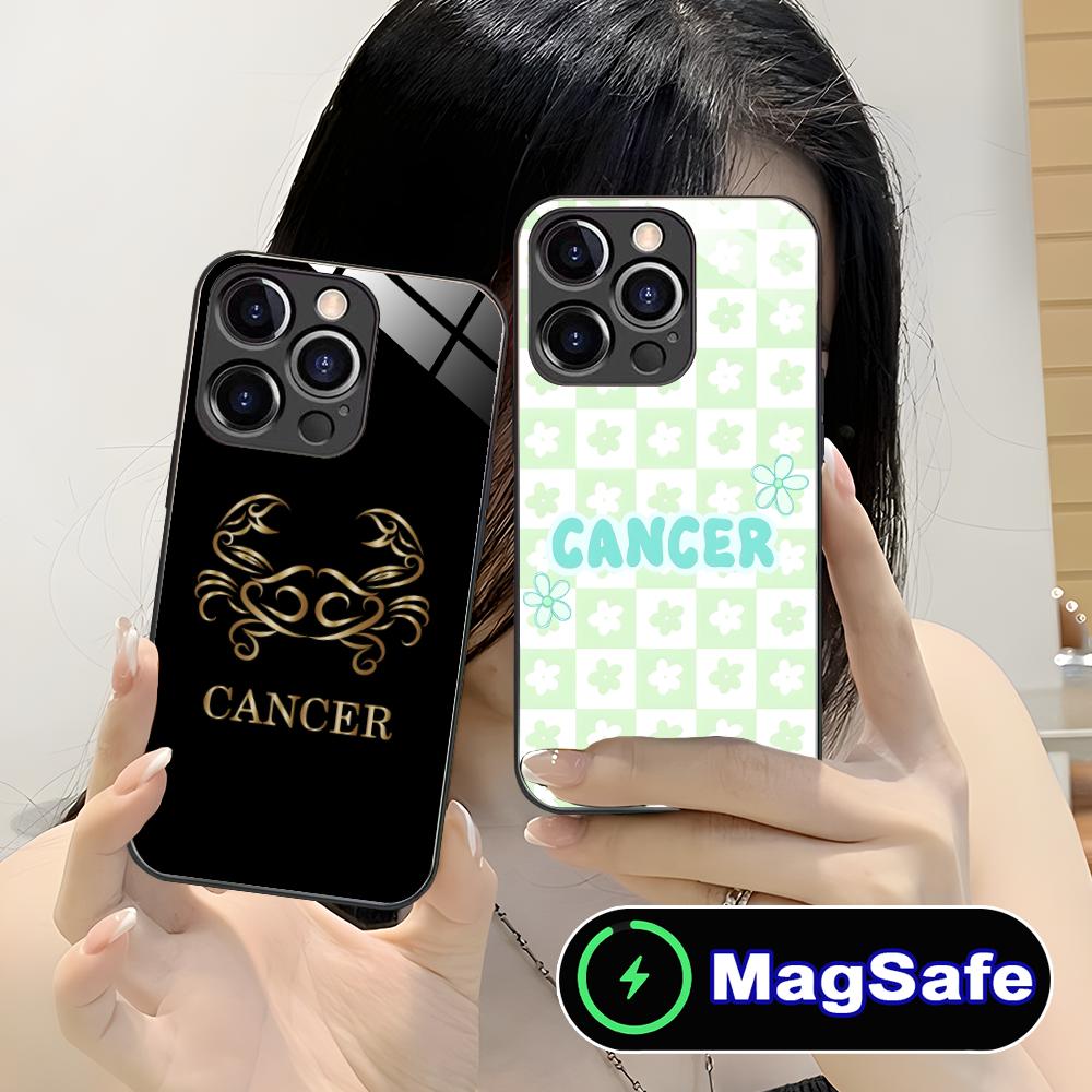 Чехол для мобильного телефона со знаком зодиака Рак для iPhone 17 16 15 14 13 12 11 Pro Max Plus Mini MagSafe Стеклянный Цветной Чехол Красивый Роскошный