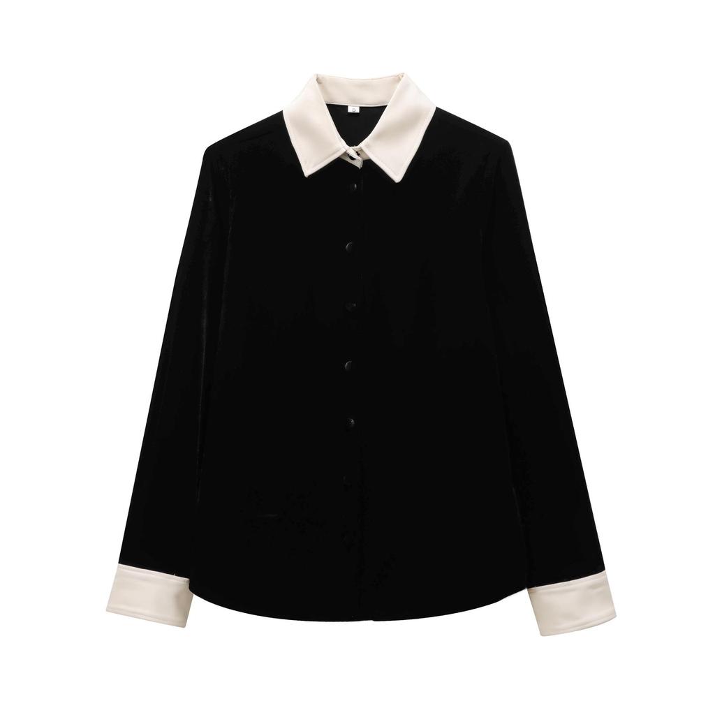 2024 Зимняя Новинка Женская Бархатная Рубашка с Длинным Рукавом и Повседневные Брюки - Европейский/Американский Стиль