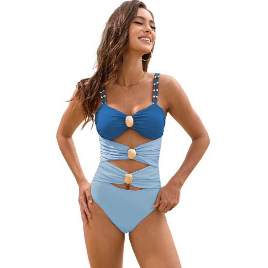 Женский монокини с открытыми плечами, цельный купальник с металлическими пряжками, лоскутный цвет, сексуальная пляжная одежда