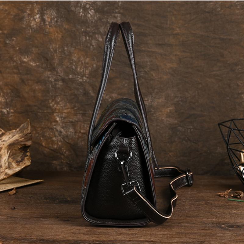 Johnature Retro Embossed Genuine Leather Women Bag Hand Painted Versatile Cowhide Shoulder & Crossbody Bags
