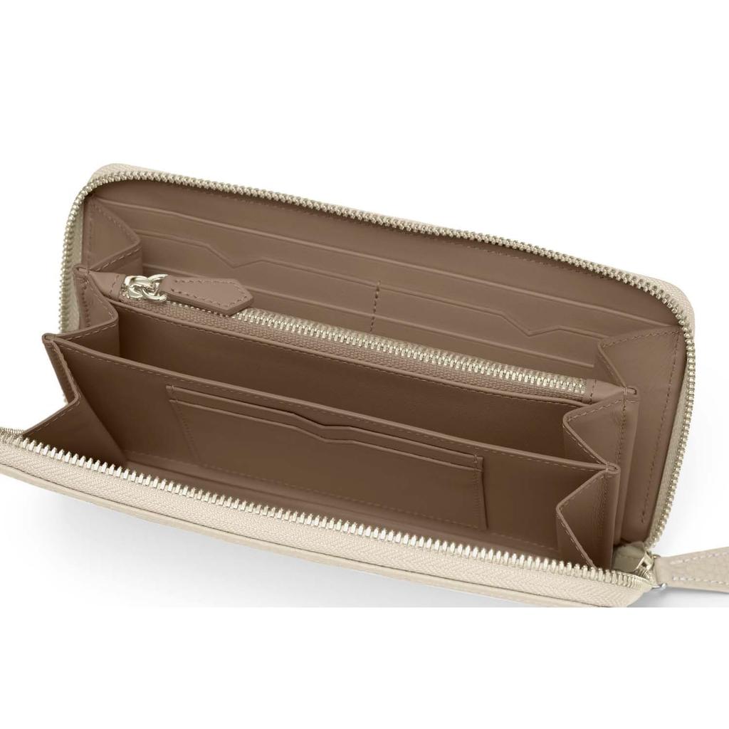 BONAVENTURA Long Zip Wallet in Shrink Leather x Genuine Italian Perfect Gift (Ivory Etoupe) - Leather, (BWAT5-IVET)