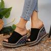 Fashion Peep Toe Wedge Sandals for Women Summer 2024 Chunky Platform Mules Shoes Woman Striped Super High Heels Slippers Plus Size 36-42