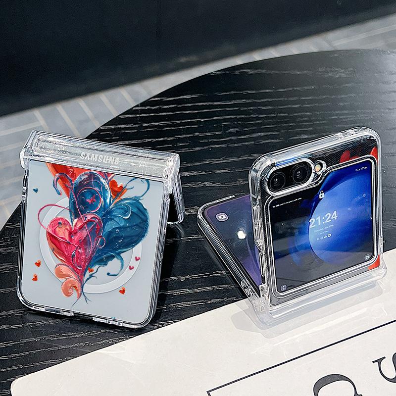 3шт складной противоударный чехол для Samsung Z Flip6 Flip5 Flip4 для Magsafe Magnetic Balloon Kiss Lips Pattern Clear Hard Pc Slim Case Cover
