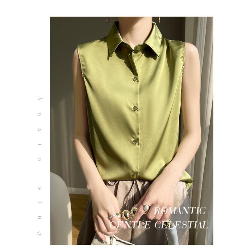 Летняя женская шелковая рубашка без рукавов, темперамент, элегантные топы, жилеты
