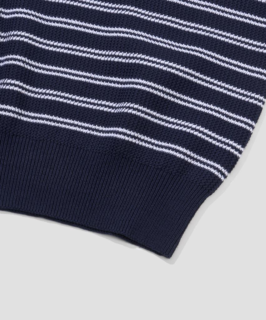 AGOD Collar Button Stripe Half Knit [Navy]