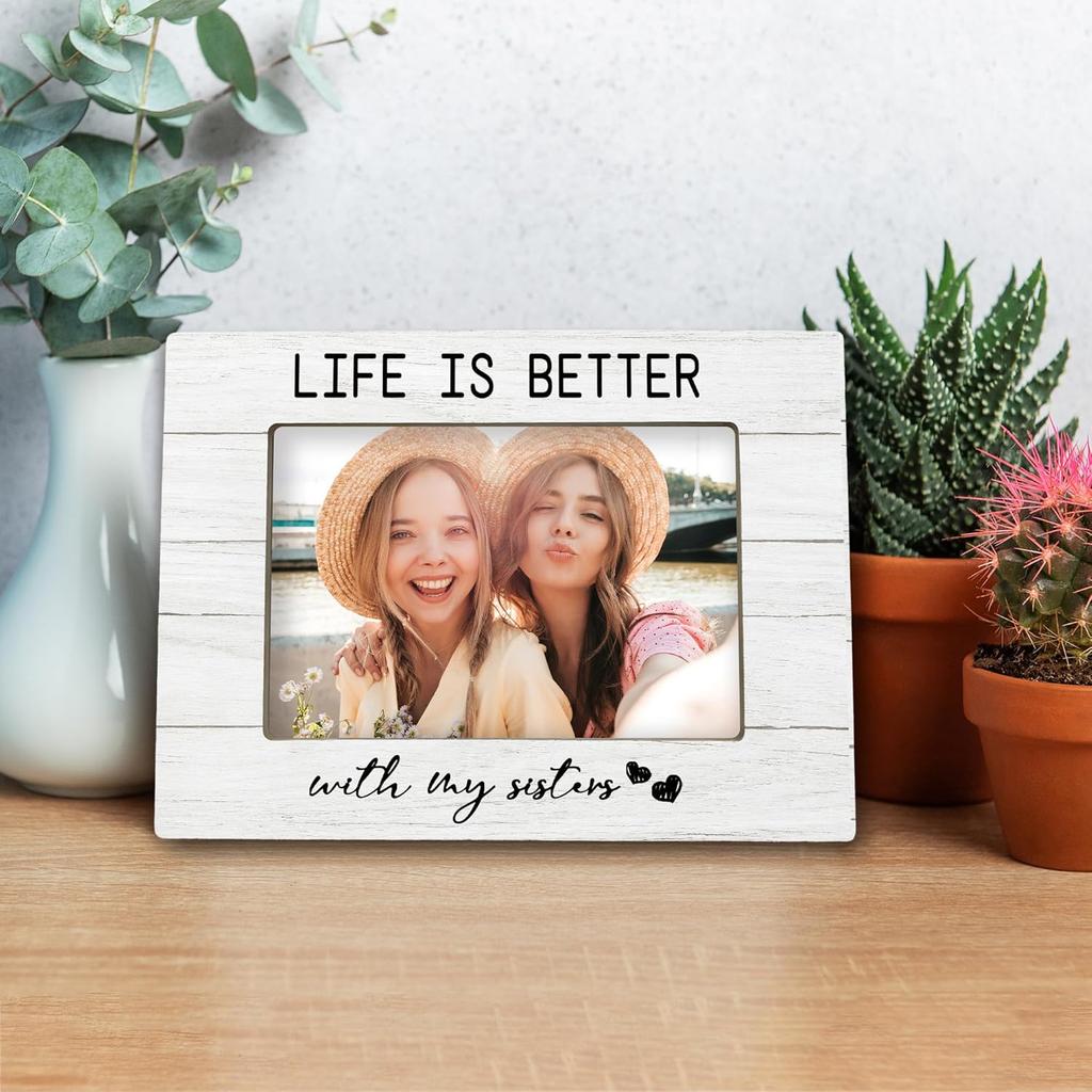 Sister Girls Gifts 4x6 Picture Frame, Best Friend for Sister Female Photo Frame, Long Distance Friendship Gifts, Companionship Wooden Picture Frames