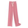 Summer Casual Pants Elastic High Waist Adjustable Drawstring Long Trousers Solid Color Pleated Straight Wide Leg Pants