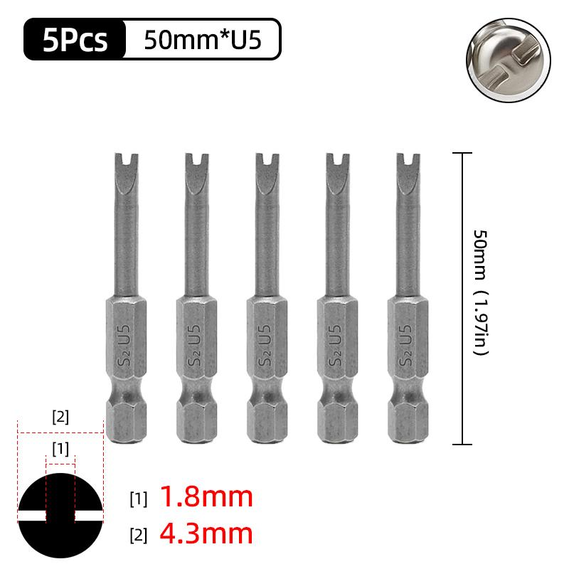 Набор бит для электрической отвертки с магнитным наконечником U-образной формы, шестигранник 1/4 дюйма, стальное сверло-наконечник U-образной формы S2, 50 мм U4 U5 U6 U7 U8
