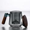 Wood Handle Glass Tea Cup with Tea Infuser with Lid Tea Maker Smooth Surface Tea Pitcher  Teaware