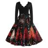 Women's Christmas Printed V-neck Large Hem Dress Long Sleeve Dress
