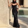 Женское strapless вечернее платье-рыбка золотой вышивкой светло-желтого цвета