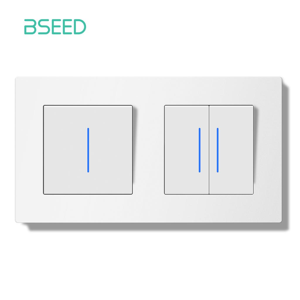 BSEED Выключатель света с LED Белая пластиковая рамка Настенный переключатель с индикаторной лампой Серия E Стандарт ЕС 1/2-полюсный/Сброс