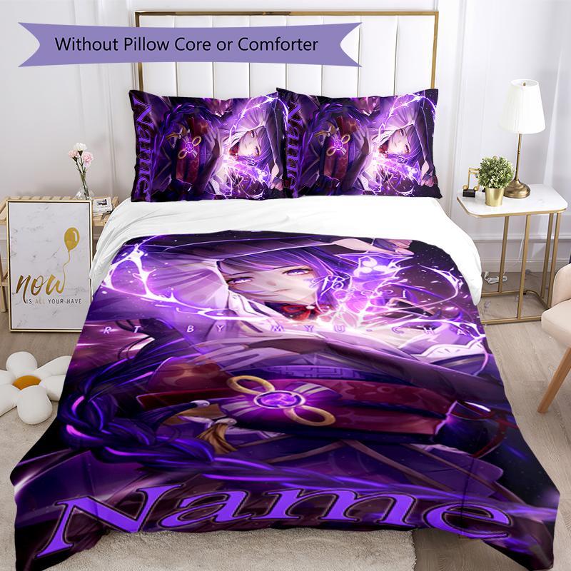3pcs Custom Name Genshin Impact Balzebub Bedding Set Duvet Cover Closure Includes 1 Duvet Cover & 2 Pillowcases for All Seasons Bedroom Decor