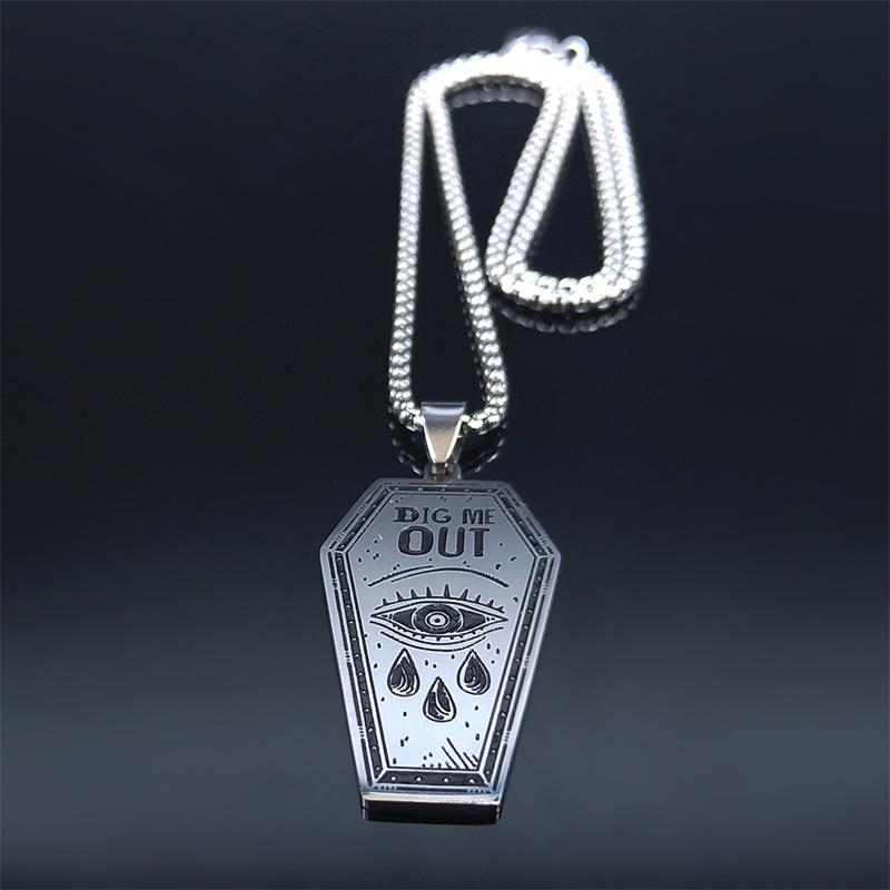 Модные ожерелья с глазами, темный панк, выкопайте меня, гроб, глаза, слезы, ожерелья из нержавеющей стали, мужские ожерелья с сглаза, серебряный цвет, цепочка, ожерелье, ювелирные изделия