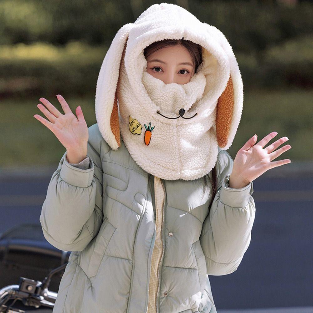 Cartoon Rabbit Ear Balaclava Hat Solid Color Helmet Hat Fashion Masks Hood Beanies Female