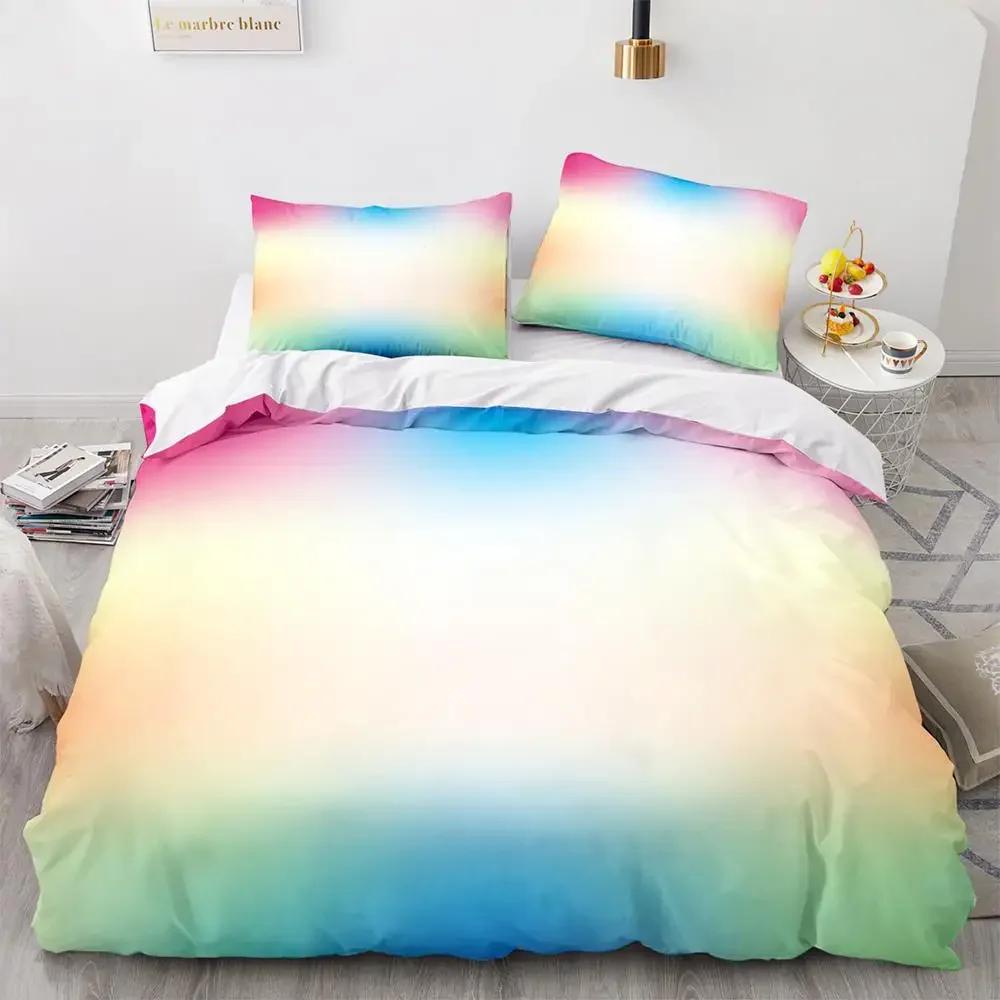 Радужный градиентный пододеяльник, комплект постельного белья Queen Size Rainbow для детей и девочек, милый стиль, комплект постельного белья из полиэстера, односпальное одеяло King Twin, покрывало