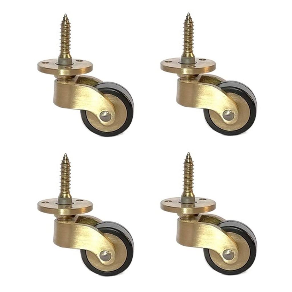 25mm Solid Brass Caster Wheel - Antique Style 360° Swivel Vintage Rubber Castors for Furniture With Screws, 4 Pack Set - Load 330 lbs